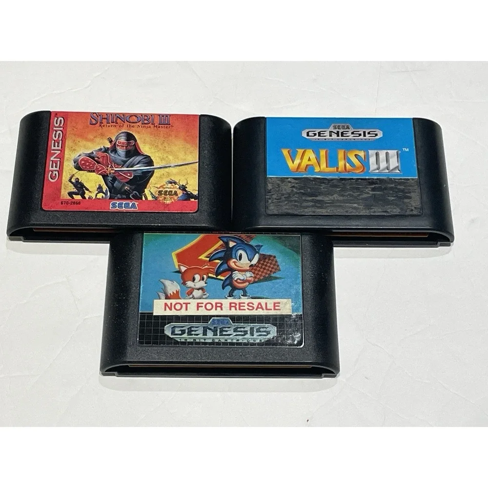 Sega Genesis 3 Game Lot - Shinobi III, Valis III, Sonic the Hedgehog 2 NFR